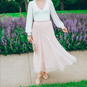 Chicwish Skirts - Chicwish Blush Polka Dot Tulle Midi Skirt Chicwish Skirts - Chicwish Blush Polka Dot Tulle Midi Skirt